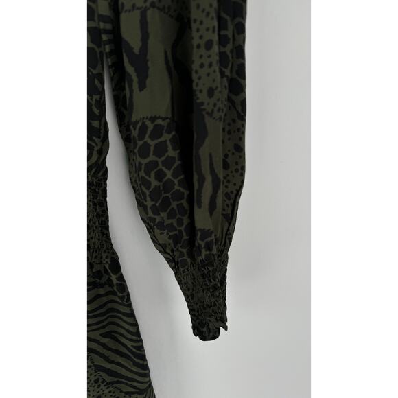Rails Zana Mini Olive Mixed Animal Stripe Dress Womens XS Long Sleeve V Neck - Picture 10 of 15